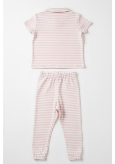 Kız Çocuk Pembe Çizgili Fitilli Kaşkorse Alt Üst Takım Pembe