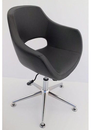 Siyah Deri Tekerleksiz Öğrenci Ders Çalışma Sandalyesi