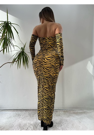 Pink Life Sarı Tül Üzeri Flog Baskılı Zebra Desenli Sarı