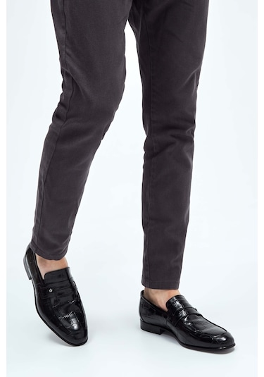 Tamer Tanca Erkek Hakiki Deri Siyah Kroko Makosen Ayakkabı 183 26201 Erk Ayk Y23 Sıyah Kroko Siyah