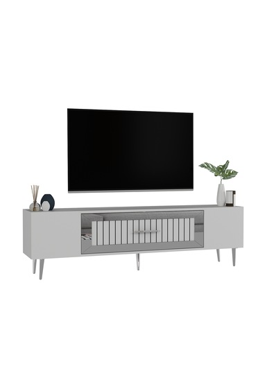 Lahor Tv Sehpası Tv Ünitesi 150 Cm Beyaz Gümüş
