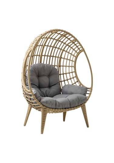 Egg Chair Tekli Rattan Bahçe Koluğu Rehome Minderli Oval Lounge Acı Kahverengi