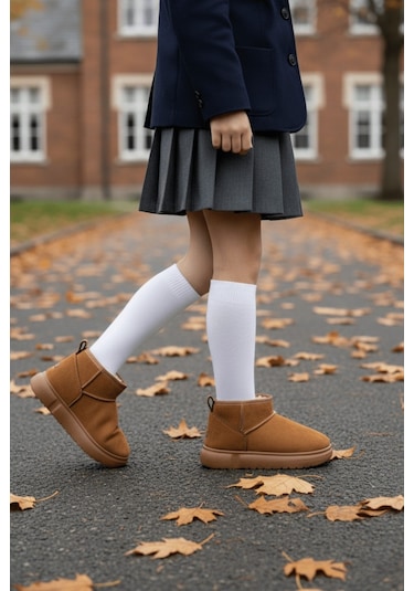 Muggo Dippery Çocuk Kalın Taban İçi Tüylü Günlük Mini Yarım Bot Taba