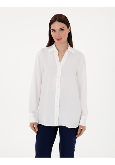 Pierre Cardin Kadın Beyaz Gömlek Desenli 50311566-vr013 Beyaz