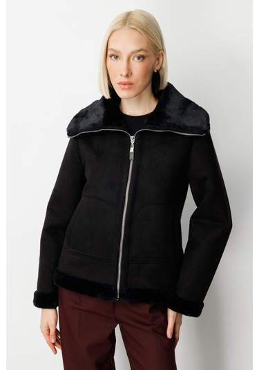 Ekol Kadın İçi Peluşlu Güderi Mont 8005 Siyah Siyah
