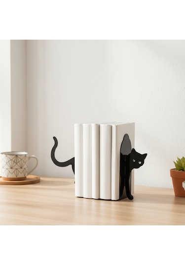 Kedi Temalı Kitap Tutucu Modern Dekor Ürünü