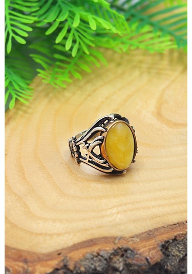 Zülfikar Tasarım Damla Kehribar Taşlı Erkek Gümüş Yüzük 201023191