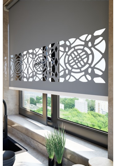 Lazer Kesim Mat Stor Perde, Lazer Kesimli Klasik Serisi, C-6005 Gri Renk Gri