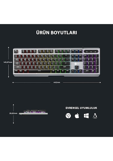 Lecoo KB121 USB Kablolu Makro Tuşlu Rainbow Membran Gaming Türkçe Q Klavye