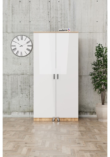 Evdemo Eva 2 Kapaklı Erzak Kiler Dolabı Atlantik Çam Beyaz
