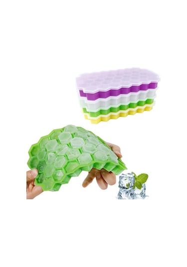 Mor Silikon Tutkallı Kalın 37 Izgara Petek Buz Izgarası Buz Kalıbı Buzdolabı Buz Küpleri Yapmak İçin Buz Kutusunu Çıkarmak Kolay Mor