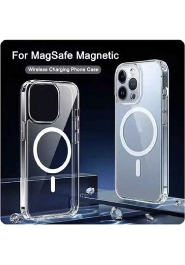 Apple İphone 14 Pro Kılıf Magsafe Wireless Kablosuz Şarj Destekli Şeffaf Darbe Emici Kapak Şeffaf