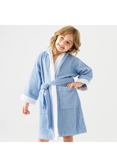 Soley Pueri %100 Pamuklu Unisex Çocuk Bornozu Mavi