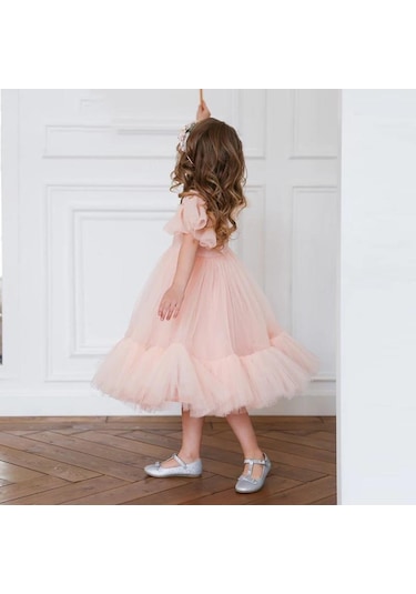 Lozere Kız Çocuk Amerikan Satenli Tüllü Abiye, Kız Çocuk Abiye, Mezuniyet Elbisesi Balo Elbisesi A.Yeşil