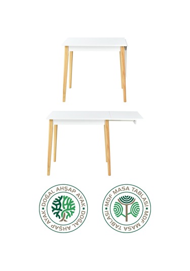 Vilinze Avanos Katlanır Mdf Ahşap Mutfak Masası - 70x80 Cm Beyaz Naturel