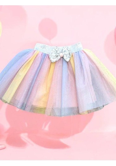 Kız Çocuk Gökkuşağı Renkli Tütü Etek-15120 Pembe