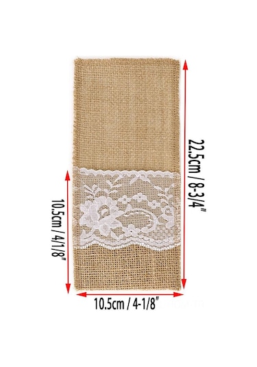 Suofeng Doğal Keten Dantelli 30'lu Çatal Kaşık Kılıfı - Düğün Ve Partiler İçin Şık Organizer Diğer