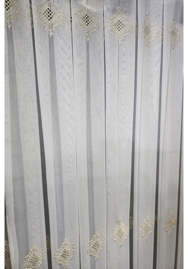 Tül Perde Farbateks Dikim Örme Çizgi Yeni Model Tasarım Renk Desen 3kat Sık Pileli Tül Perde Sarı-gold