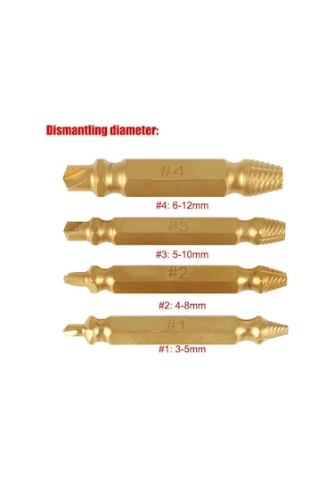 Tangshopping 4 Adet Çift Taraflı Hasarlı Vida Çıkarıcı Saplama Cıvata Sökücü Alet Seti Kolay Çıkış Titanyum Kaplama