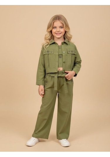 Zekids Kız Çocuk Tasarım Pantolon-17160 Yeşil