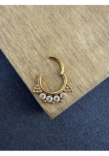 316 L Cerrahi Çelik Zirkon Taşlı Pırlanta Model Halka Piercing Açık Mavi