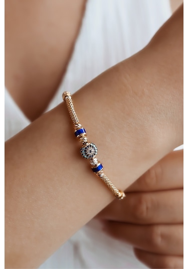 Firuze Taşlı Nazar Şık Altın Bileklik Sarı Altın