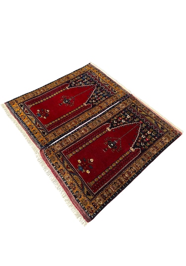 El Dokuma Çift Sıfır Eski Yahyalı Namazlık Kök Boya %100 Yün Seccade Kırmızı