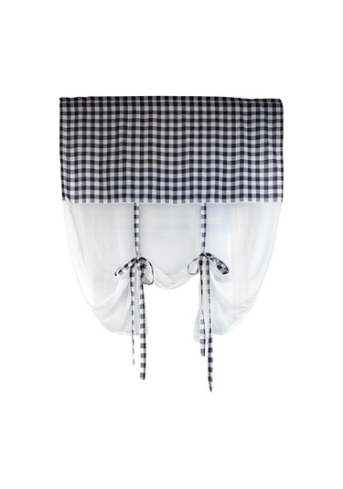 Naturel Potlu Ekose Tül Perde Retro Siyah