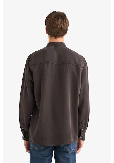 Defacto Regular Fit Gömlek Yaka Twill Uzun Kollu Gömlek G0406ax25aubn339 Kahve