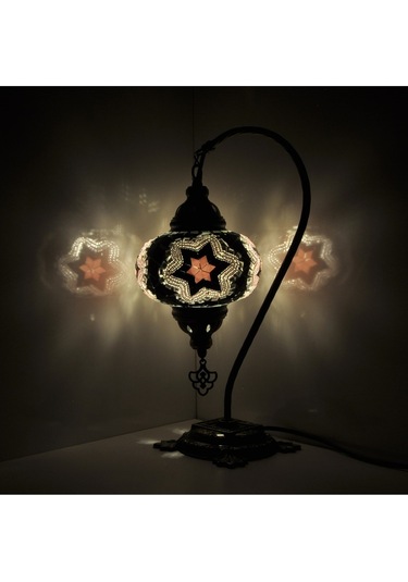 Dekoratif Abajur Ayaklı Masa Lambası Mozaik Dekorasyon Lamba Mor - Pembe