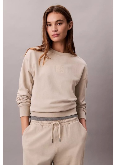 Kadın Regular Kalıp Bisiklet Yaka Sweatshirt - Bej Island Fossil