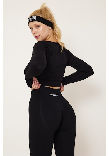 Siyah Kalçası Büzgülü Push Up Kalça Şekillendirici Tayt Seamless