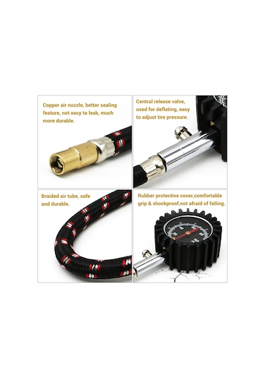 Suofeng 0-100 Psı Metal Lastik Basınç Ölçer, 165mm Hava Hortumu İle Otomobil Lastik Basınç Monitörü