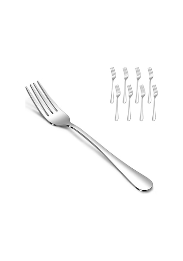 Lemestar Paslanmaz Çelik 8 Parça Salata Çatalı Seti - Ev, Restoran Ve Kamp İçin Pratik Yemek Takımı Gümüş