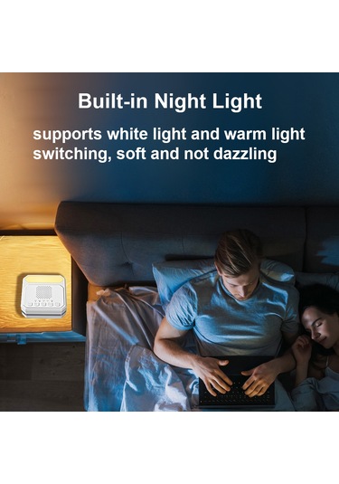 Xindoker Bebek Uyku Uyandırıcı Cihazı 21 Rahatlatıcı Ses 3 Seviye Zamanlayıcı Işık Değiştirilebilir Gece Lambası Girişli Li-poly Batarya Gri