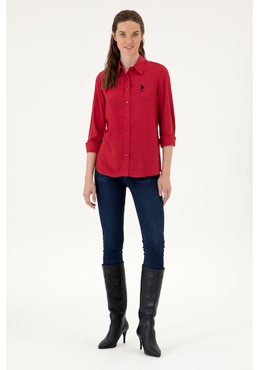 U.s. Polo Assn. Kadın Gömlek Desenli 50316429-vr104 Koyu Frambuaz/dark Raspberry