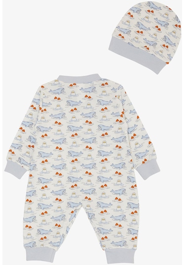 Breeze Erkek Bebek Tulum Sevimli Deniz Dostları Balina&fok Balığı Desenli 0-6 Ay, Beyaz-beyaz Beyaz