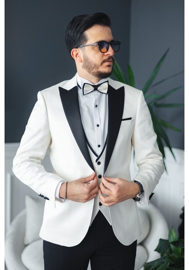 Avni Ceylan İtalyan Stil Smokin Takım Damatlık Beyaz
