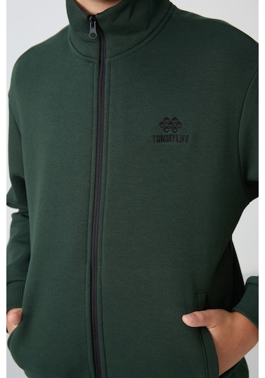 Çam Yeşil Pamuklu Kalın İçi Tüylü Yumuşak Dokulu Standart Fit Nakışlı Erkek Çocuk Eşofman Takım - 1 Yeşil