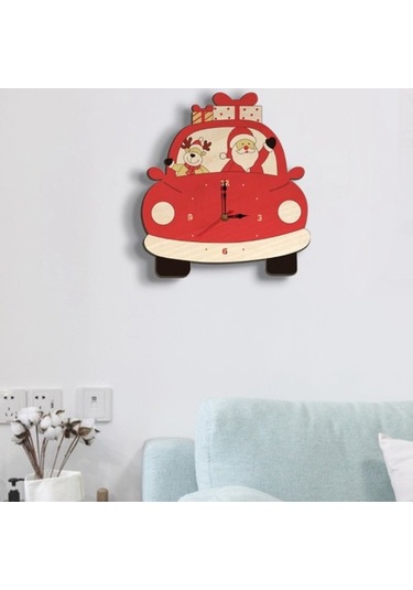 Goldenqian Sevimli Karikatür Akrilik Duvar Saati Sessiz Noel Noel Baba Elk Ng7fjz Kırmızı