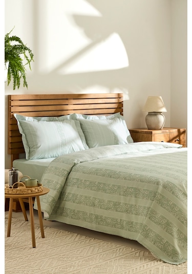 Kaşmir Home Tove %100 Pamuk Tove Çift Kişilik Pike Takımı Çağla Çağla