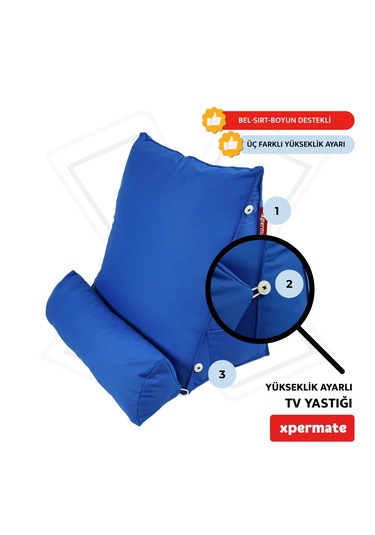 Xpermate Yükseklik Ayarlı Tv Yastığı Bel Destek Yastığı Koyumavi