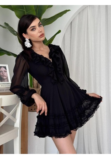 Osıes Fırfırlı Elbise Siyah