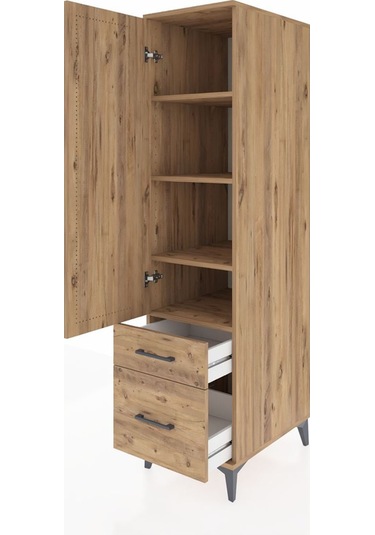 Kronos Dolap 4 Raflı 2 Çekmeceli Tek Kapaklı 44x59x182 Çam-çam Çam