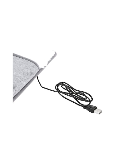 Usb Şarjlı Elektrikli Ayak Isıtıcı Ped Yumuşak Peluş Yıkanabilir Ayak Isıtıcı Mat Ayak Isıtıcı Gri