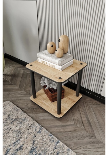 2 Katlı Dekoratif Kare Kitaplık Meşe Meşe