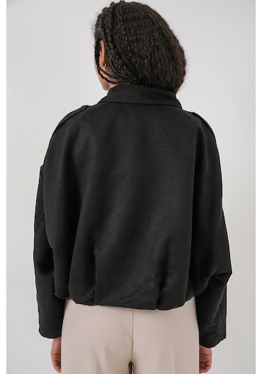 Kadın Siyah Oversize Süet Ceket 1055 Siyah