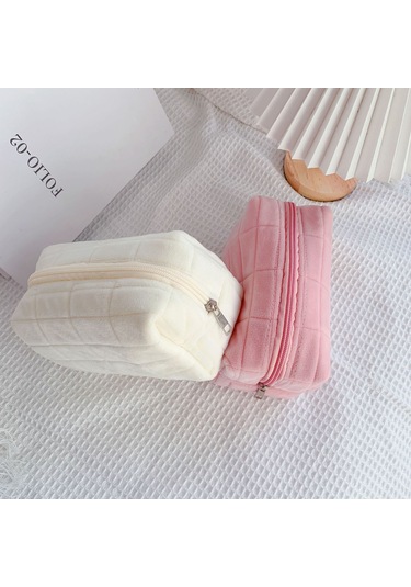 Aubyhe Beyaz Yastık Desenli Portatif Makyaj Çantası - Ins Stilinde Geniş Hacimli, Günlük Kullanım İçin Pratik Saklama Çözümü Çok Renkli