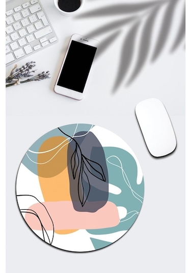 Soyut Çizim Yaprak Desenli Yuvarlak Mouse Pad