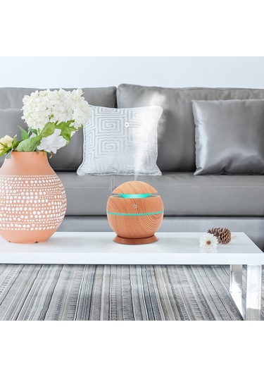 Honmex Hava Nemlendirici Aromaterapi Makinesi 130ml Usb 7 Renk Led Işıklı Orta Boy Odalar İçin Açık Ahşap Desenli Tabanlı